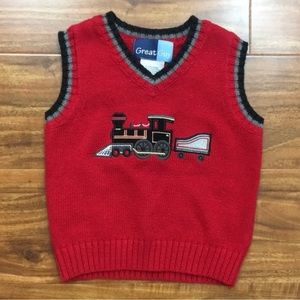 Great Guy Toddler Boy Red Knit Choo Choo Train Sweater Vest Size 24M Classic
